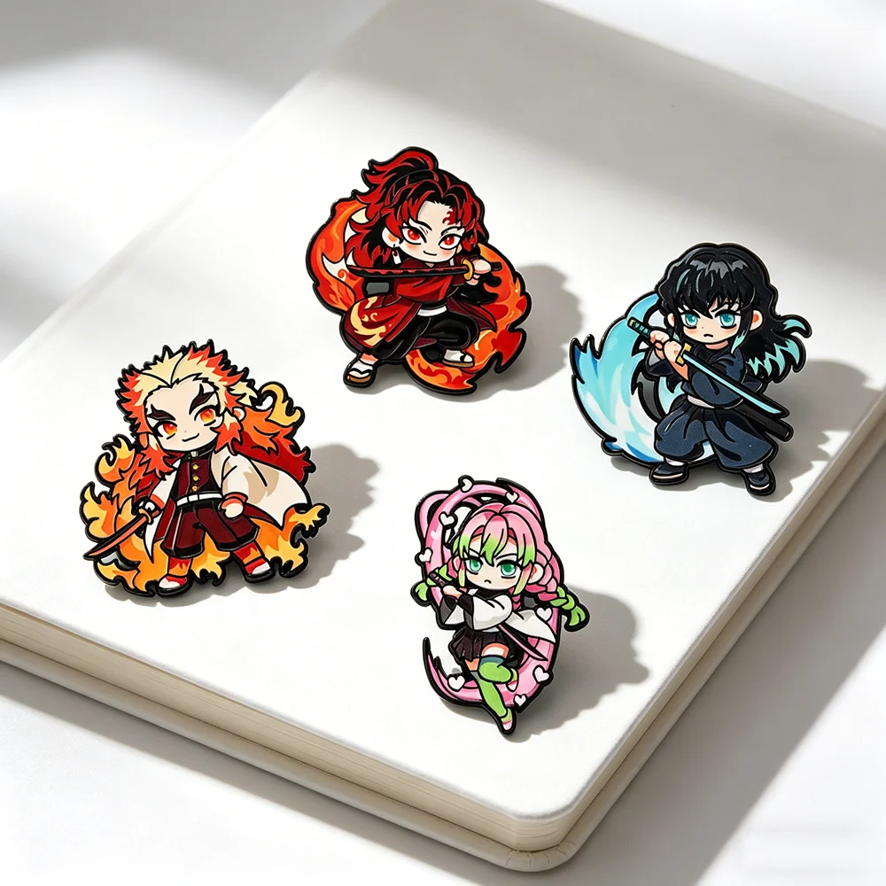 4er-Set Demon Slayer Anime Emaille-Pins, niedliche Anime-Charaktere, Anstecknadeln, Abzeichen, Cosplay-Schmuck, Geschenk für Fans und Freunde