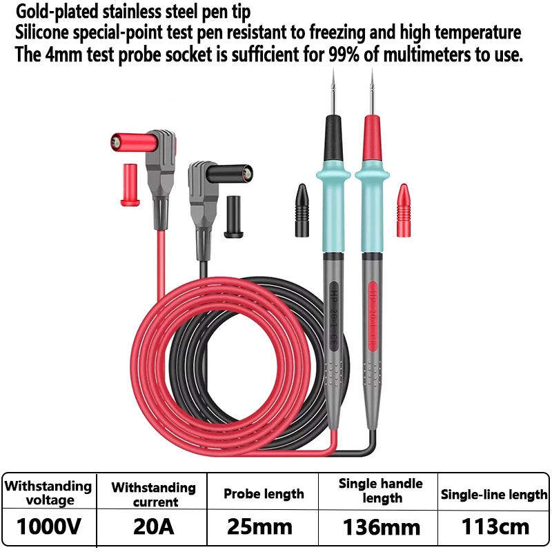 1 Paar Zachte Universele Digitale 1000V 10A Tip Naald Multimeter Test Lead Sonde Draad Pen Kabel Tester Tool