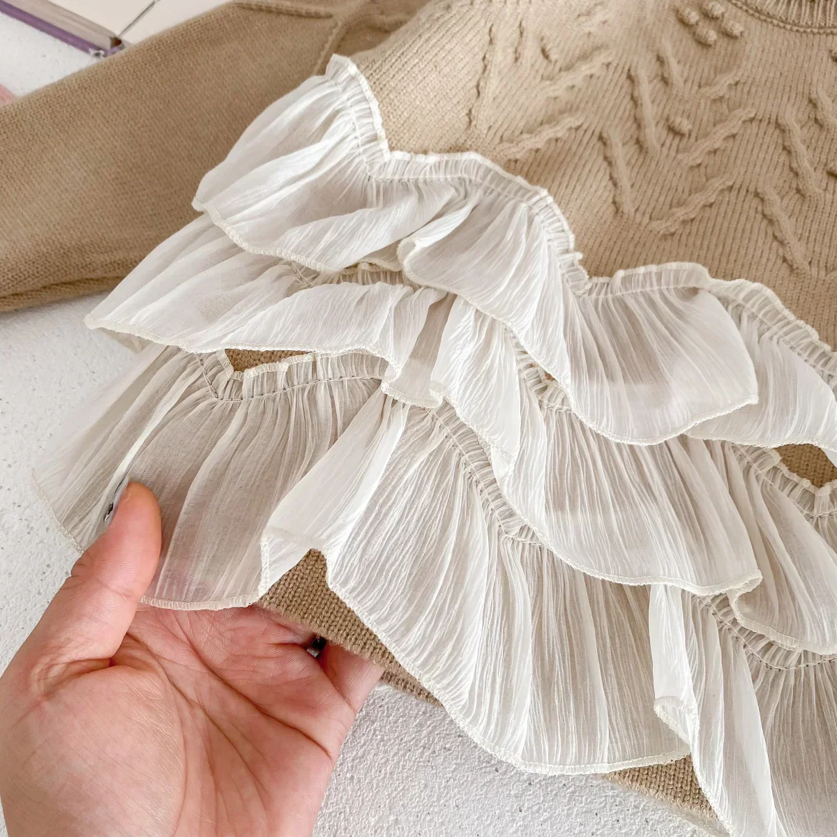 2023 Frühling Kinder Baby Mädchen Mode Top Pullover - Kinder Patchwork Geraffte Gestrickte Oberbekleidung, Kleinkind Prinzessin 2-7Y