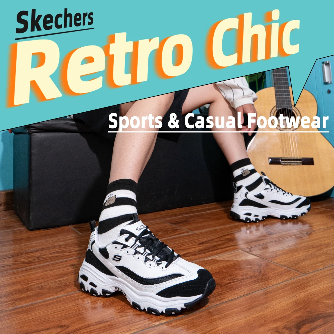 

Skechers Men's Shoes Dad Shoes Thick-Soled Classic Panda Shoes Sports Casual Shoes 52675-Wbk