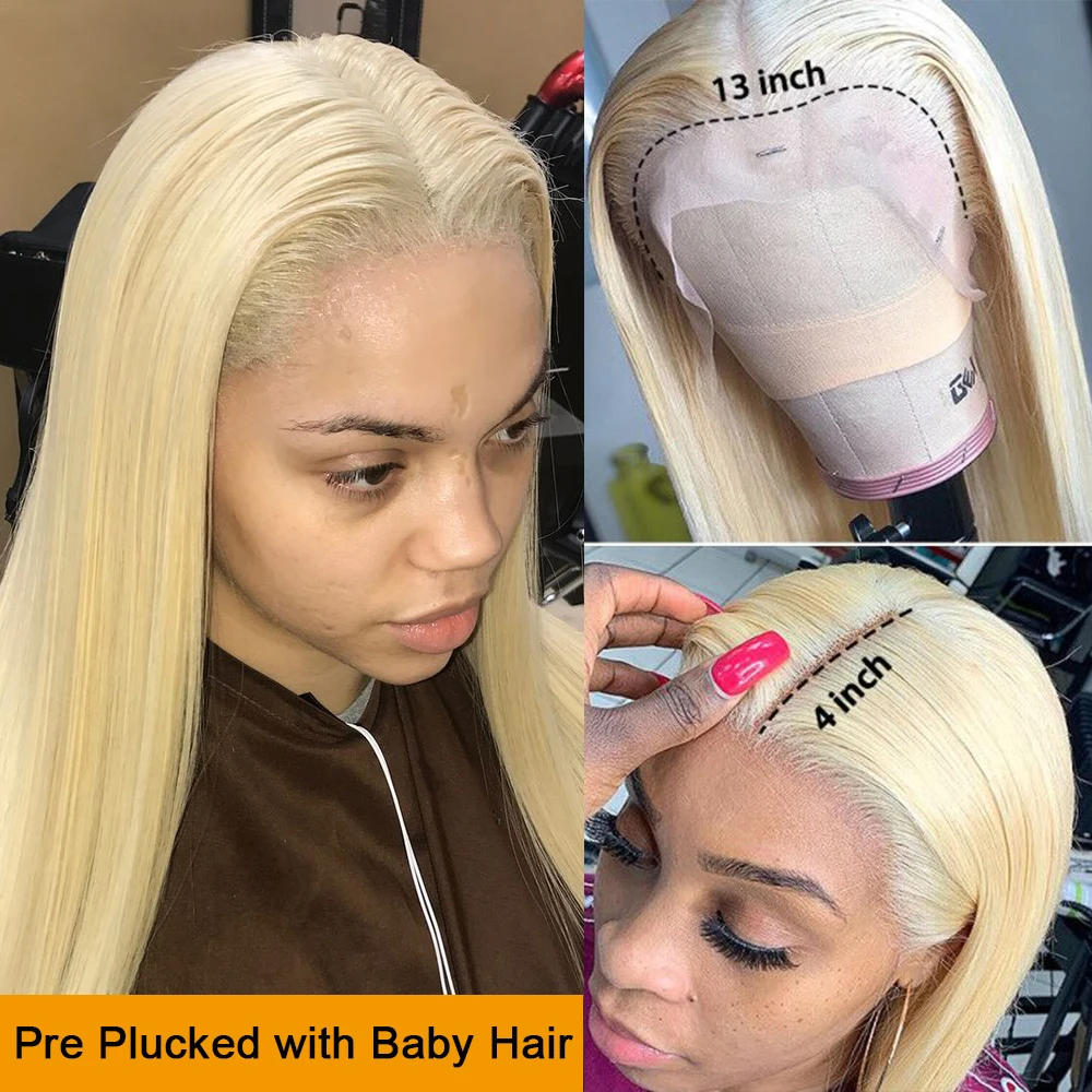 Honey Blonde Straight Lace Front Wig Human Hair Wigs 30 Inch Remy Brazilian T-Part Wig 13x4 Hd Transparent 613 Lace Frontal Wig