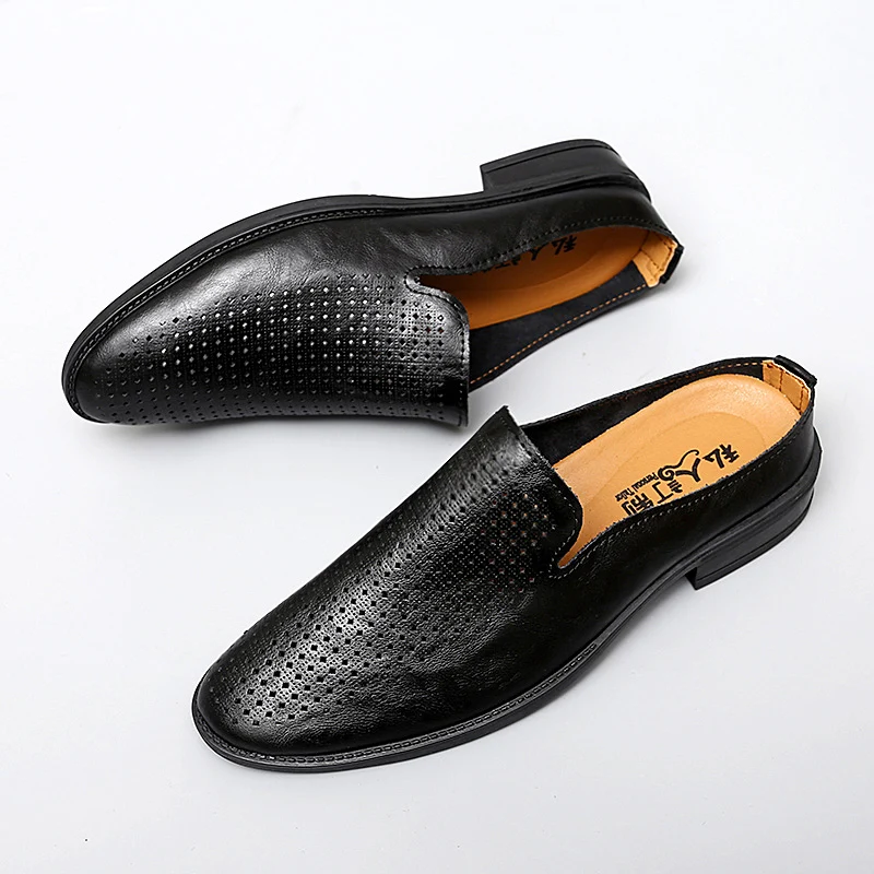 Genuine Leather Mules Shoes Men\'s Half Shoes For Man Luxury Brand Slippers Men Designer Casual Shoes Breathable Slip On Footwear