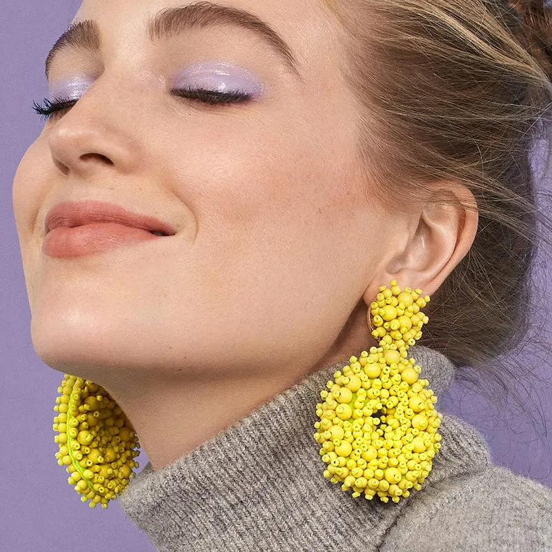 FLOLA  Bohemia Drop Beads Earrings Woman Statement Handmade Beaded Earrings Dangle Bohemian Jewelry Big Pendientes ersp67