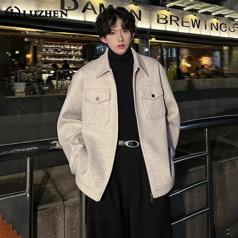 

LUZHEN 2025 New Korean Fashion Handsome Solid Color Woolen Casual Jacket Men's Trendy High Quality Elegant Male Clothes JY4905