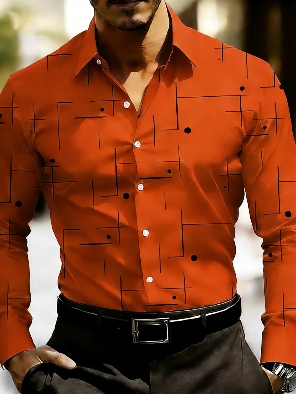 Men's plus Size Geometric Print Shirt 9 Colors Long Sleeve Comfortable Soft Fabric Fashionable Casual Shirt Fast Delivery