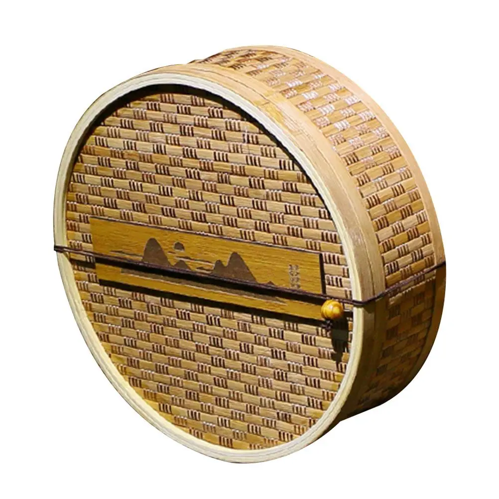 

Bamboo Tea Container Reusable Storage Case for Cake Brick Loose Leaf High Grade Gift Box Odorless Weave Design Retro