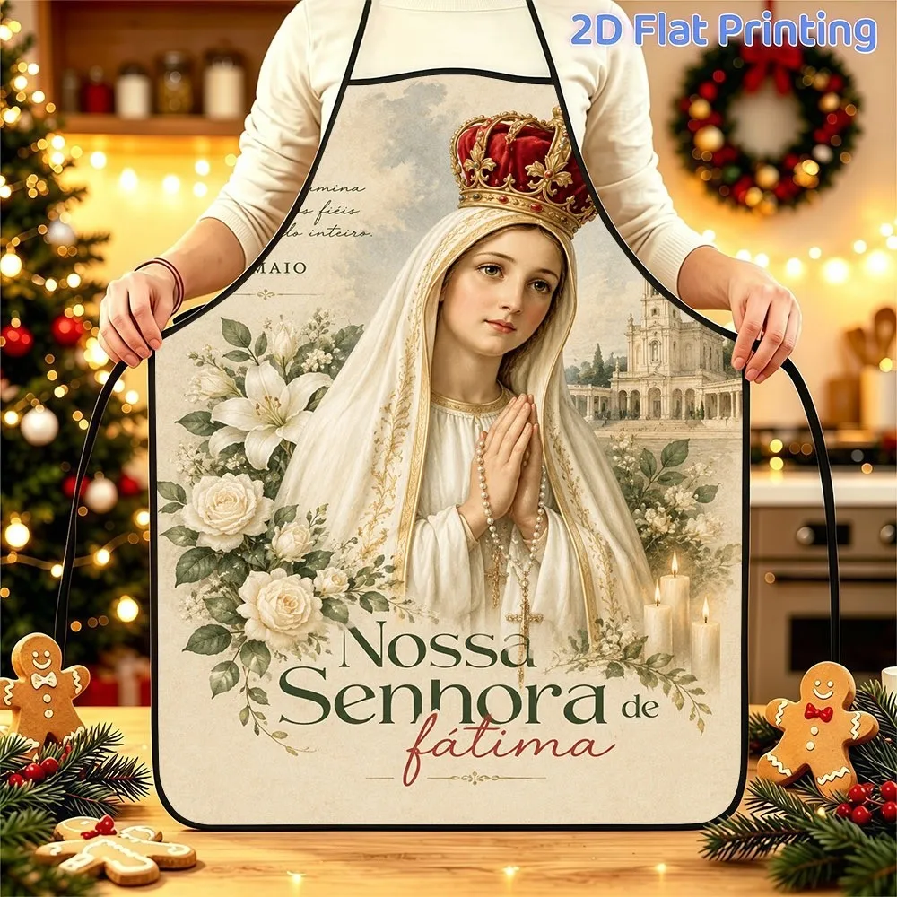 1pc Fatima Virgin Religious Theme 2D Printed Polyester Apron, with Adjustable Waistband, Size 20.47 X 28.74 Inches