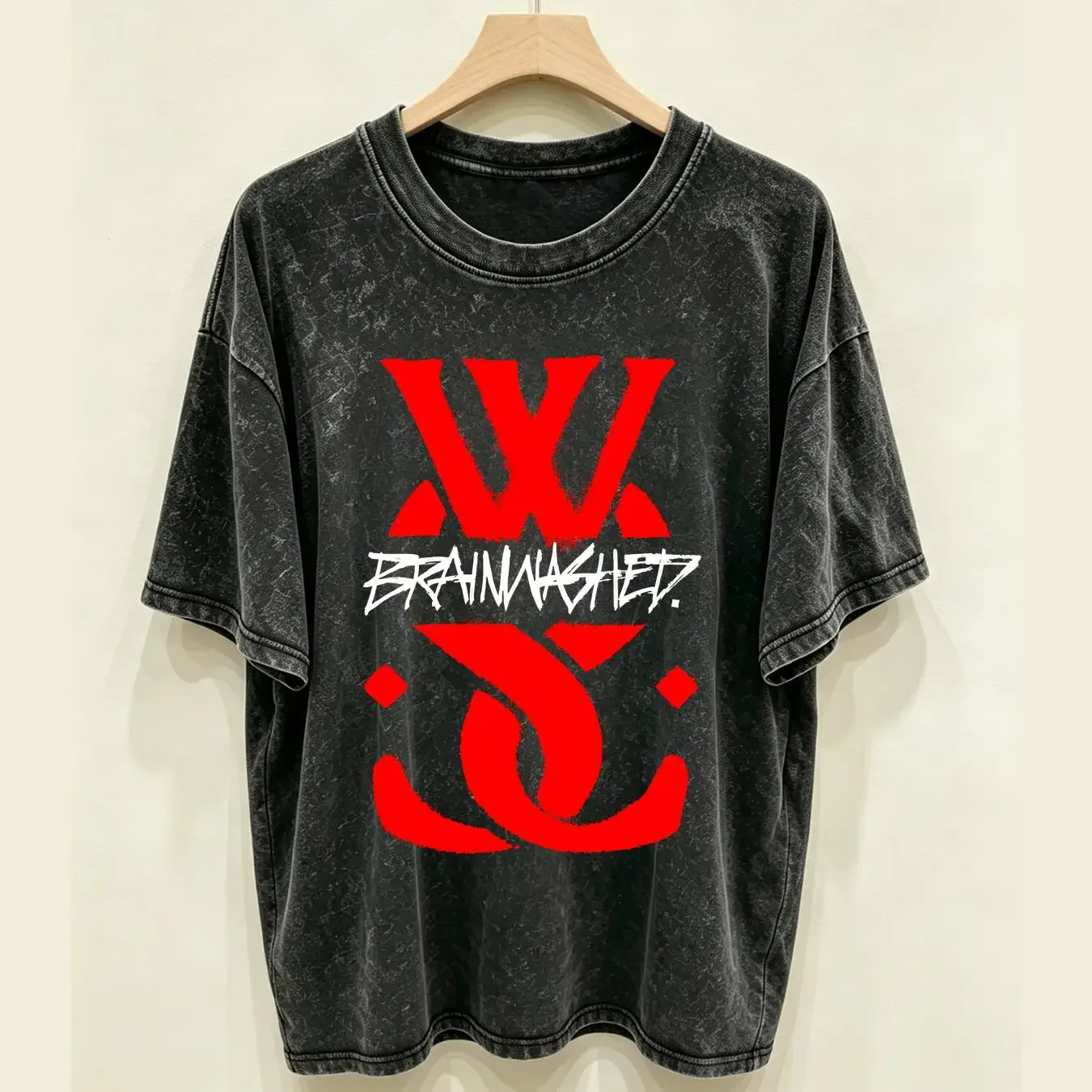 washed T Shirt while she sleeps brainwashed logo vintage Washed graphic fashion Versatile Comfortable Stretched