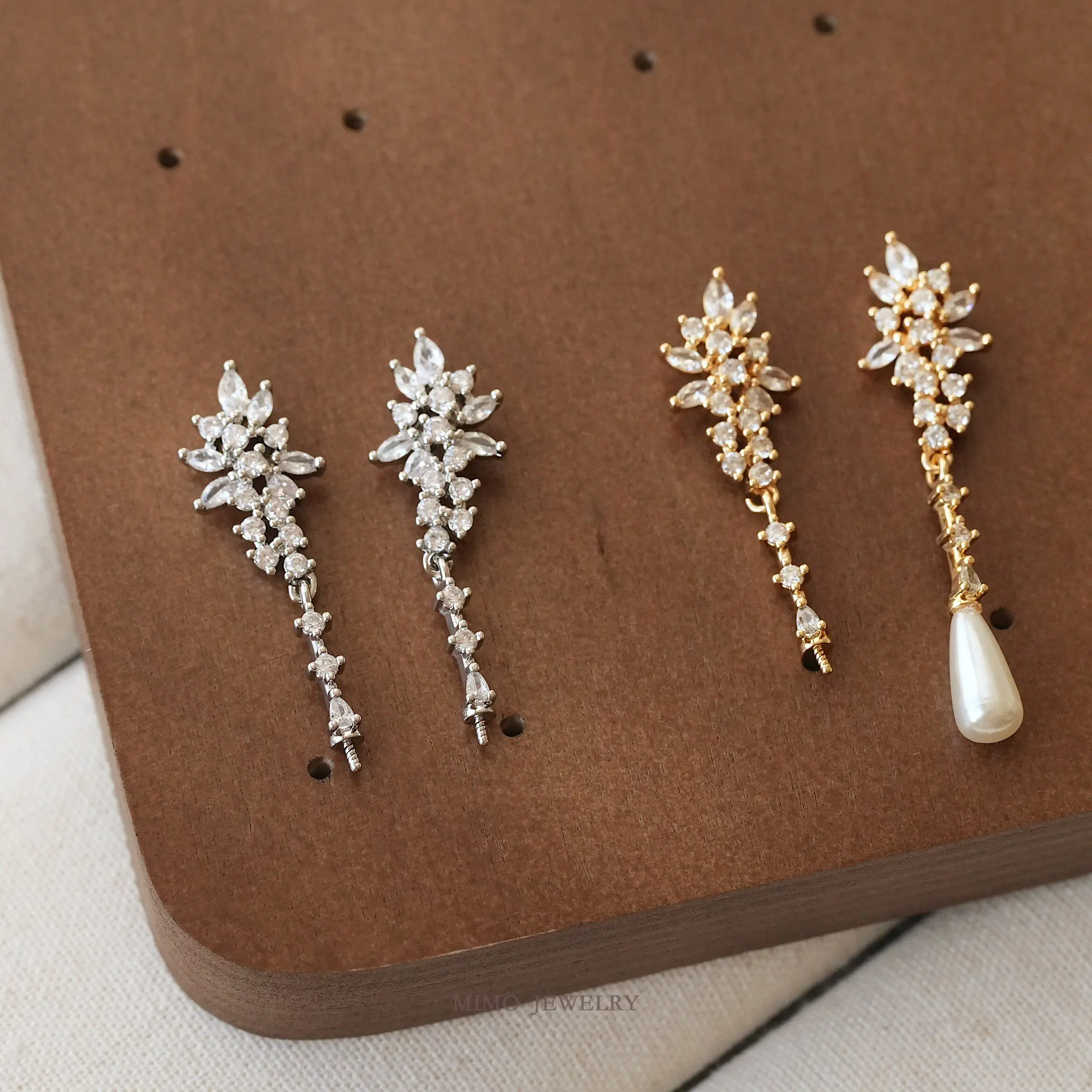 Copper Plated Gold Gorgeous Zircon Tassel Empty Holder 925 Silver Needle Earrings DIY Making Supplies Jewelry Accessories