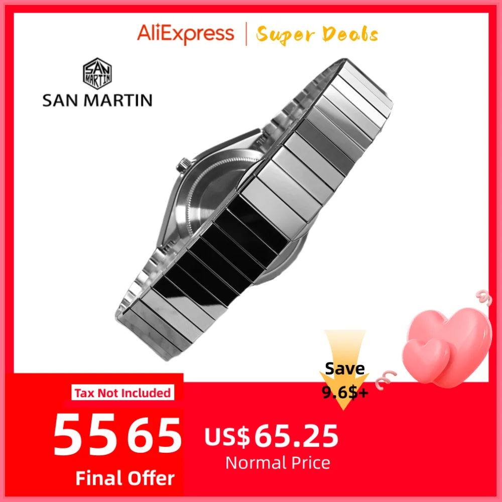 

San Martin 21mm Polished 1-Link Bracelet Solid 316L Stainless Steel For Watch SN0102 Double Push Butterfly Clasp Screw Design