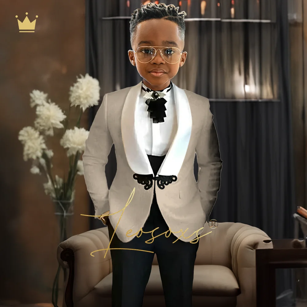 طقم بدلة سهرة للأولاد مكون من قطعتين، جاكيت جاكار بأزرار على شكل فراشة سوداء وسراويل سوداء أنيقة ونحيفة لحفلات الزفاف ملابس رسمية #3