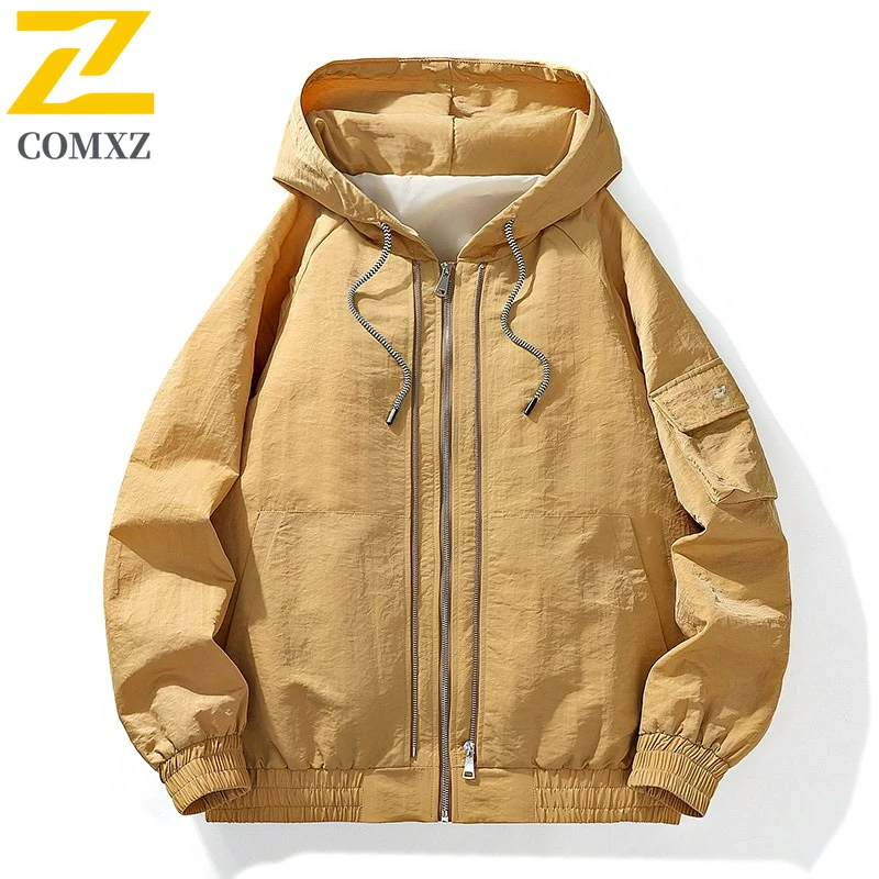 

COMXZ New Mens Jackets 2025 Casual Outdoor Working Comfort Jacket Fashion Hooded Lightweight Spring Autumn Plus Size Outerwear