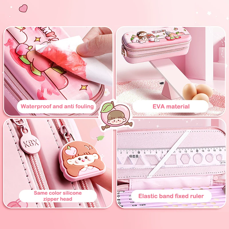 3D Astronaut Pencil Case Boys Stationery New Popular Student Double-layer Large Capacity Waterproof Pink Rabbit
