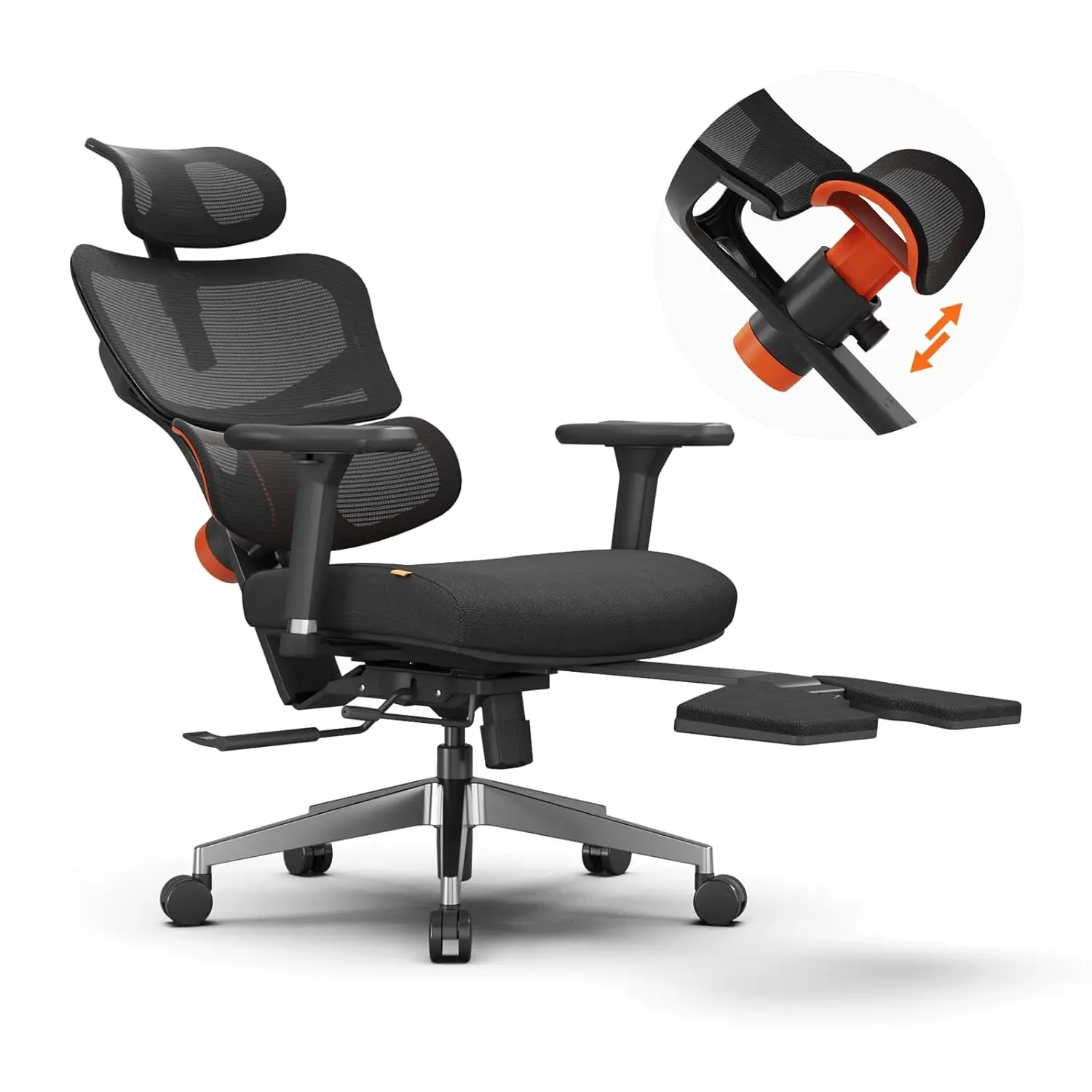 

Эргономичное офисное кресло с полностью адаптивной поясничной поддержкой 136 ° Регулируемый подголовник Tilt 4D Armrest, черный, на заказ