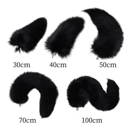 Sexy Plush Fluffy Real Black Fox Tails with Spliceable Alloy Universal Anal Plug Sex Toy for Women Cosplay Charming Accessories