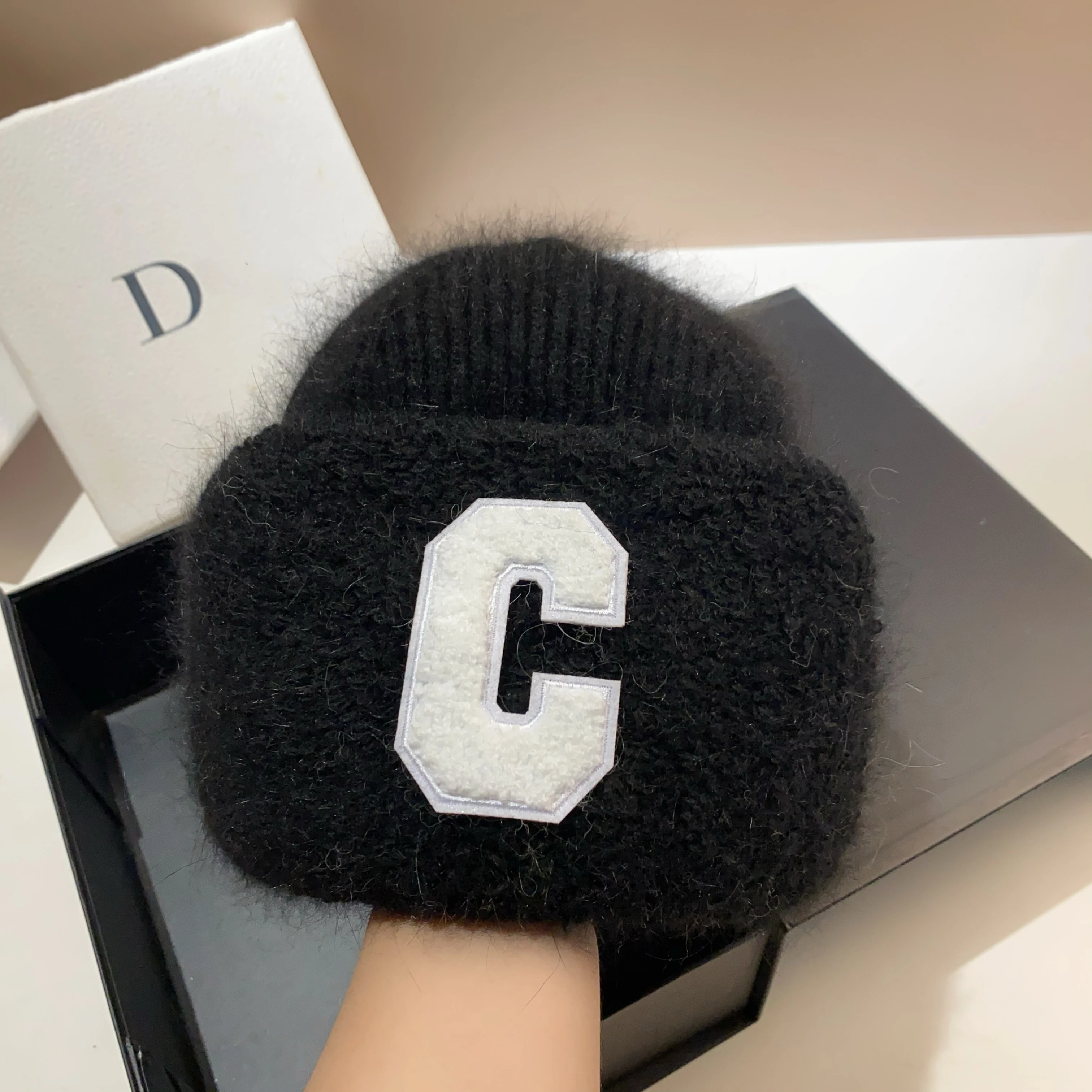 Angora long rabbit fur knitted hat Korean style sweet age-reducing wool hat autumn and winter outdoor warm ear protection hat