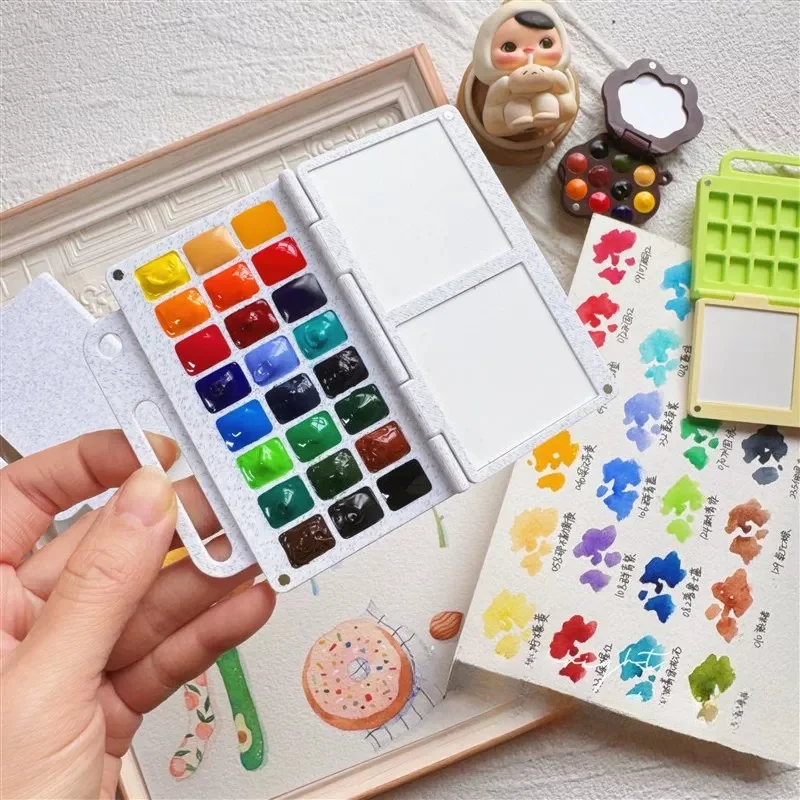 Mini Watercolor Paint Box Art Student Painting Storage Watercolor Acrylic Paints Outdoors Sketching Portable Watercolor Box