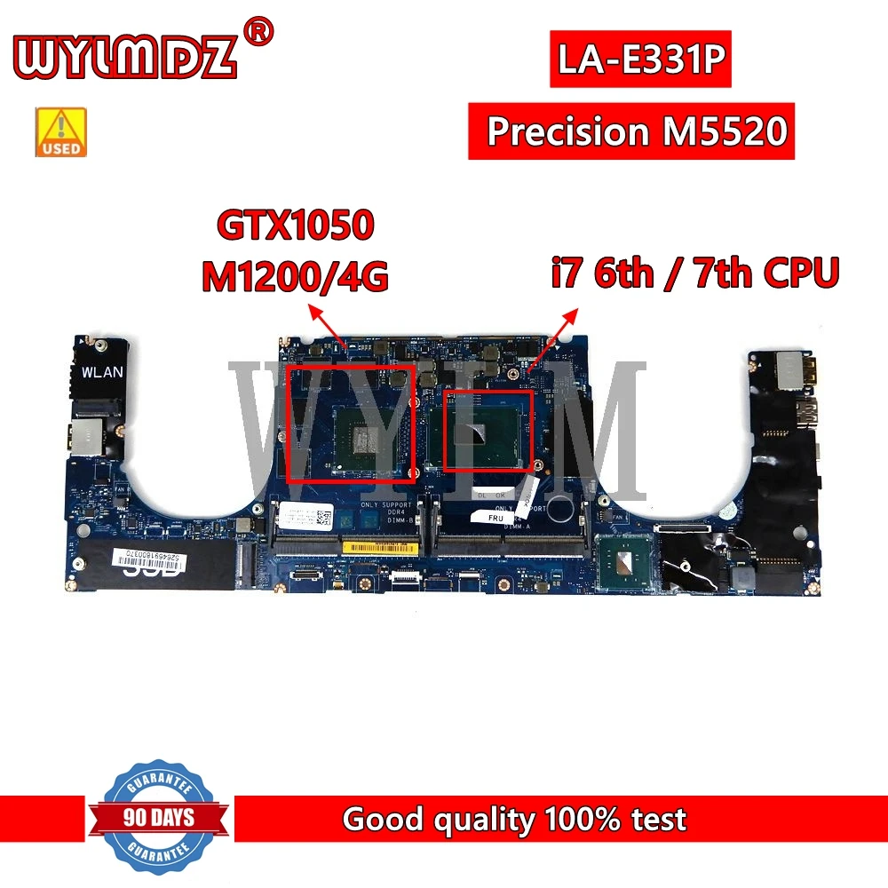 CAM00/01 LA-E331P i5/i7 6th/7th CPU GTX1050/M1200 Notebook Mainboard For Dell Precision 5520 Laptop Motherboard 100%Tested