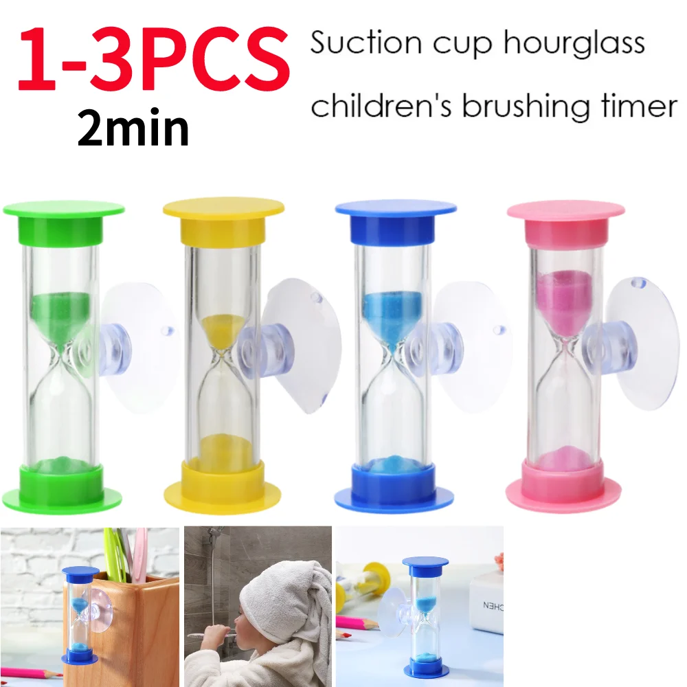 2 Minute Colorful Hourglass Sandglass Sand Clock With Suction Cup Plastic Hourglasses for Children Adults Perfect Gift 1-3PCS