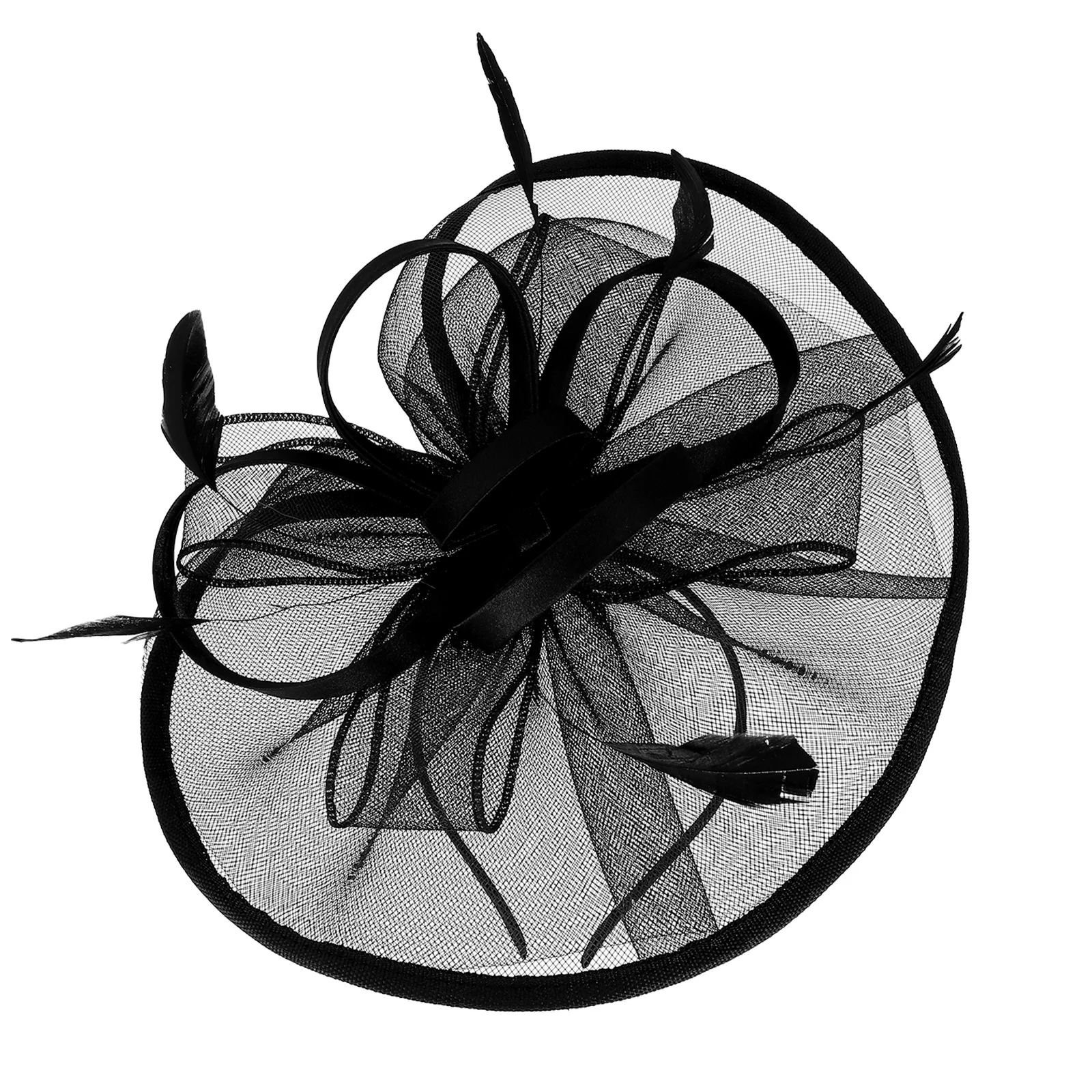 

Elastic Mesh Headband Women Black Tea Party Hats Bridal Hair Clip Quill Fascinator Veil Wedding Banquet Accessories Hairstyling