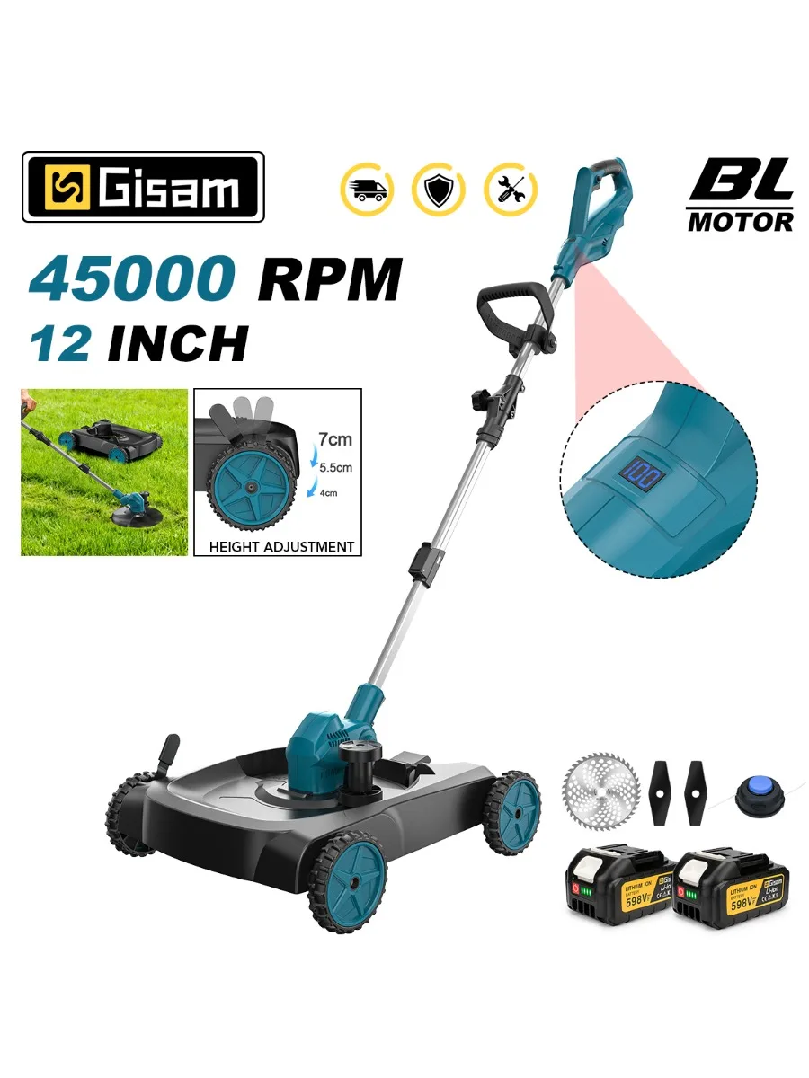 Gisam 12Inch 45000RPM Borstelloze Elektrische Grasmaaier Draadloze Grastrimmer Tuin Landschapsarchitectuur Cutter Voor Makita 18V Batterij Pin - afbeelding 2