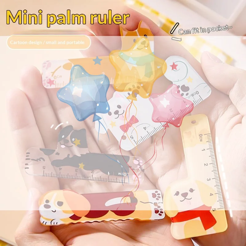 5Pcs 5cm Cartoon Animal Mini Plastic Rule Portable Bookmark Straight Ruler Pocket Measuring Tool Stationery Drawing Supplies