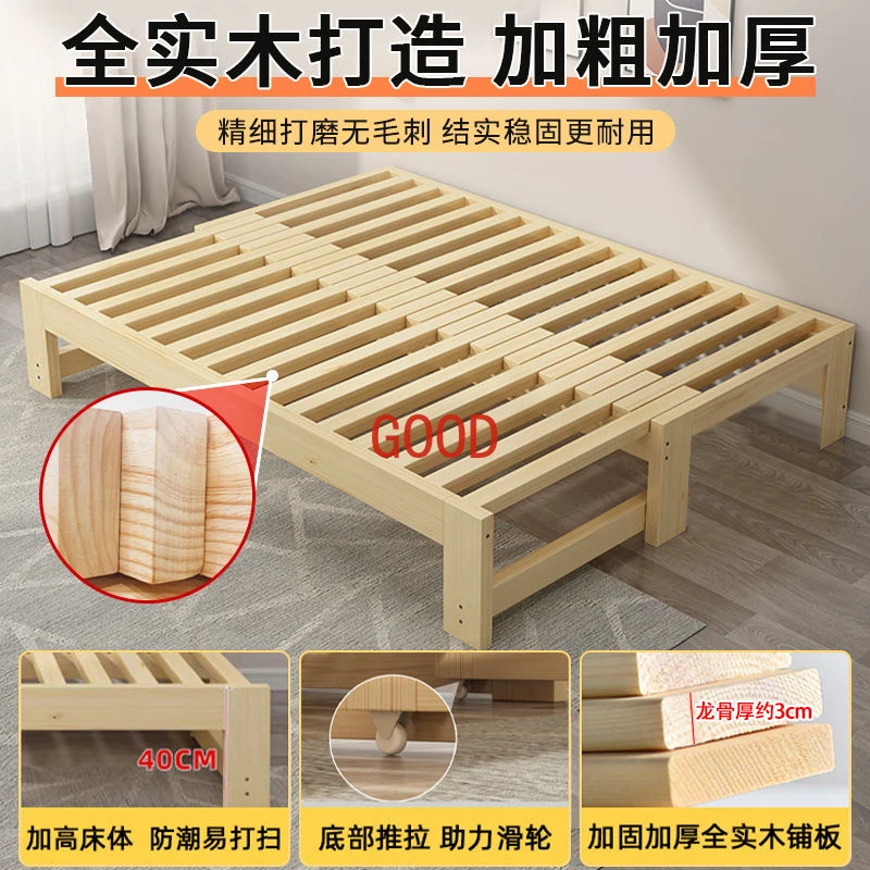 

Customized: Fold-out sofa bed, dual-purpose all-solid wood, small apartment, telescopic bed,