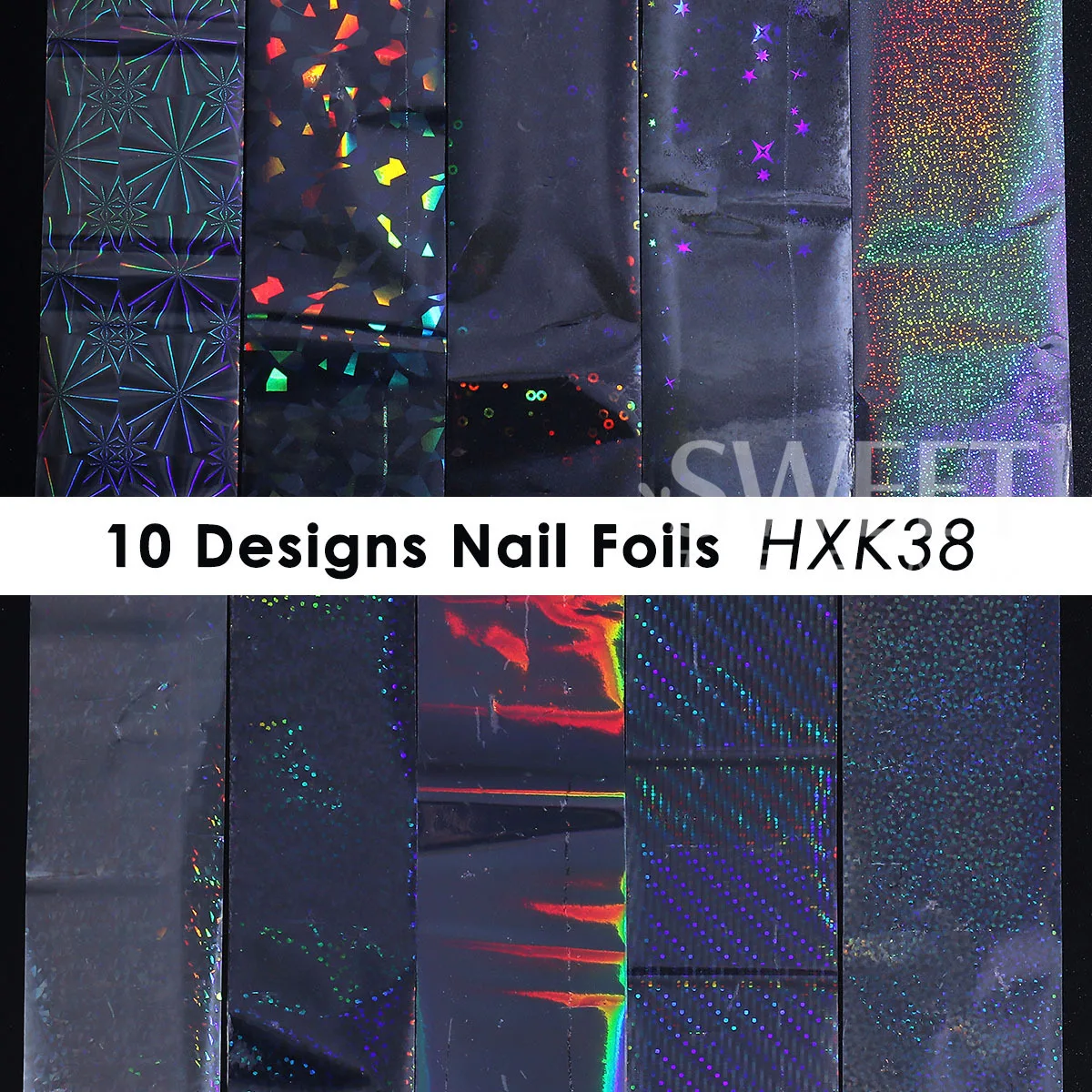 10 Rolls Holographic Fantasy Star Geometry Nail Transfer Foils Laser Silver Rainbow Starry Sky Paper Manicure Full Cover Wraps