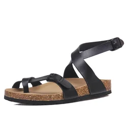 Pantofole in sughero con punta estiva 2023 fondo piatto coppia scarpe da spiaggia sandali da donna in pizzo stile romano rialzato all'aperto Plus size 43