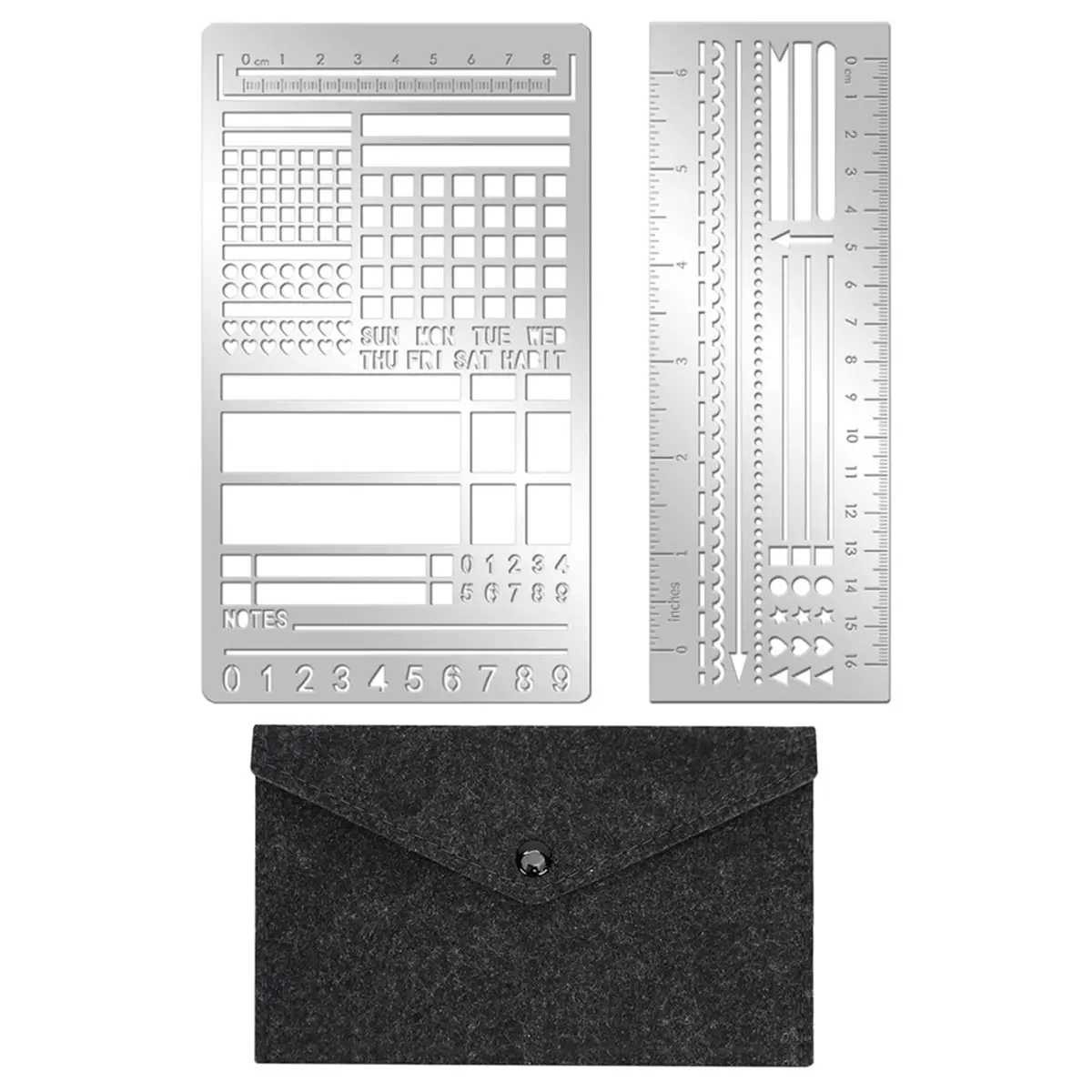 A1079K Metal Planner Template Bookmark for Diary with Storage Bag Stainless Steel Diary Template Bookmark Ruler Mental SUMMER
