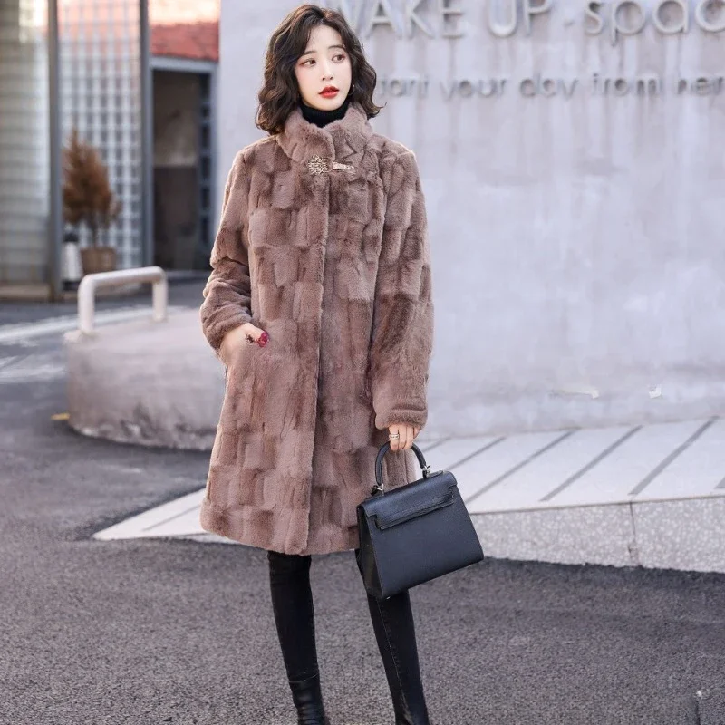 2024  fashion atmosphere Fur one long lady mink grass coat female Korean version long-sleeved winter coat winter jacket women