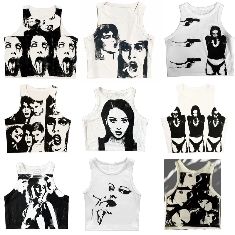 

Y2k Clothes Summer Print Personality Bright Color Sleeveless Vintage Sleeveless Tank Top Aesthetic Harajuku Streetwear Slim
