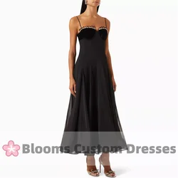 Blooms Spaghetti Straps Customized Prom Dress Shiny Rhinestone Velvet Formal Occasion Gown Chiffon Party Evening Dresses