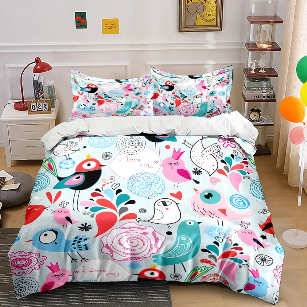 

Cute birds and floral decor illustration Print Soft Comfortable Duvet Cover Bedding Set Included 1*Duvet Cover 2*Pillowcases