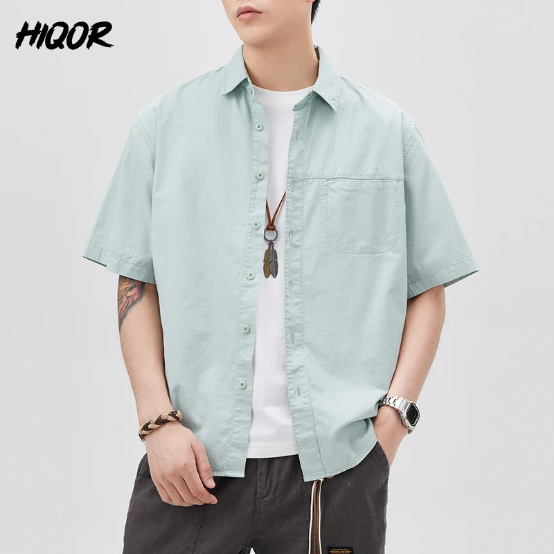

2025 Summer Explosive Fashion Casual Cargo Short-sleeved Shirts Men's Shirt High Quality Lapel Cardigan Solid Color Men Clothing