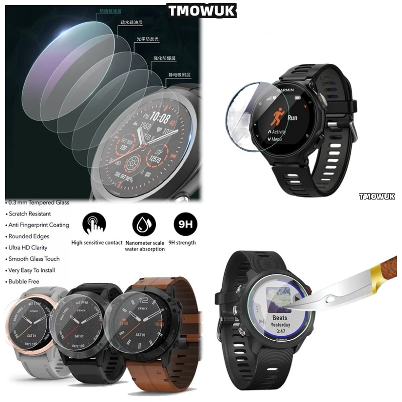 

For Garmin Fenix 6 6S 6X Pro Silver Tempered Glass Screen Protector Smart Watch HD Anti-Scratch 9H Hardness Hard Film Protective