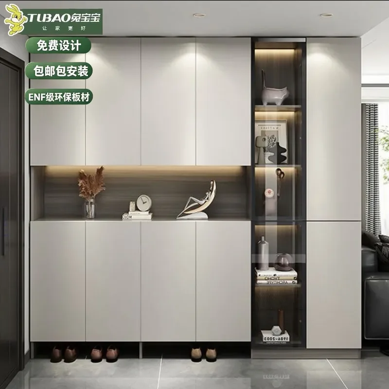 Rabbit ENF grade solid wood shoe cabinet, entrance cabinet integrated against the wall, home entrance corridor living room,