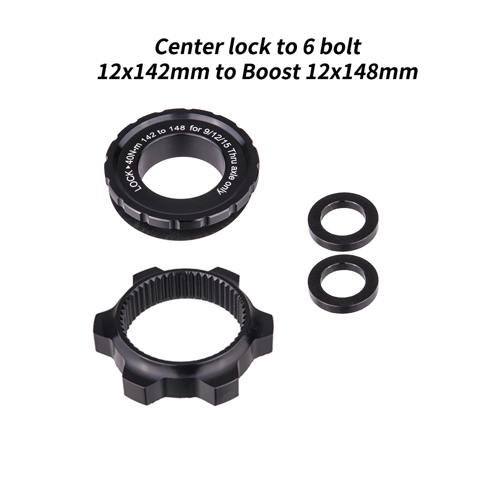 Adaptador ZTTO para buje de bicicleta con bloqueo central a freno de disco de 6 tornillos, espaciador de buje Boost 15x100 a 110, arandela delantera y trasera 12x142 a 148