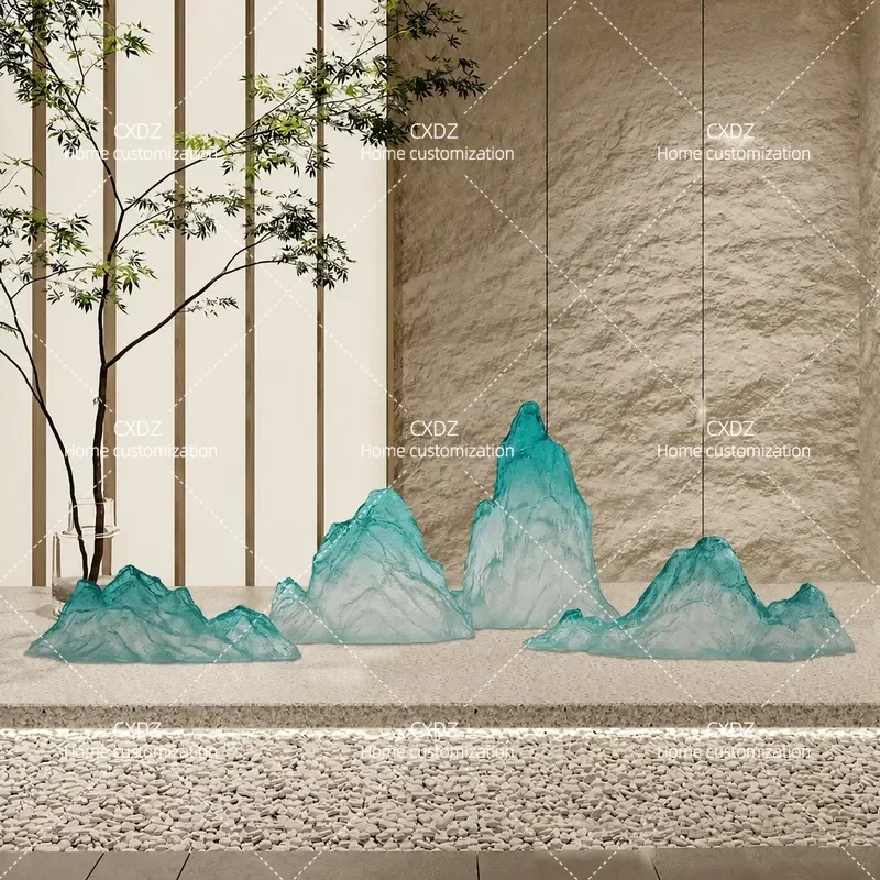 Modern Transparent Resin Green Rockery Ornament Handicraft Soft Decoration for Hotel Courtyard Living Room Landscaping