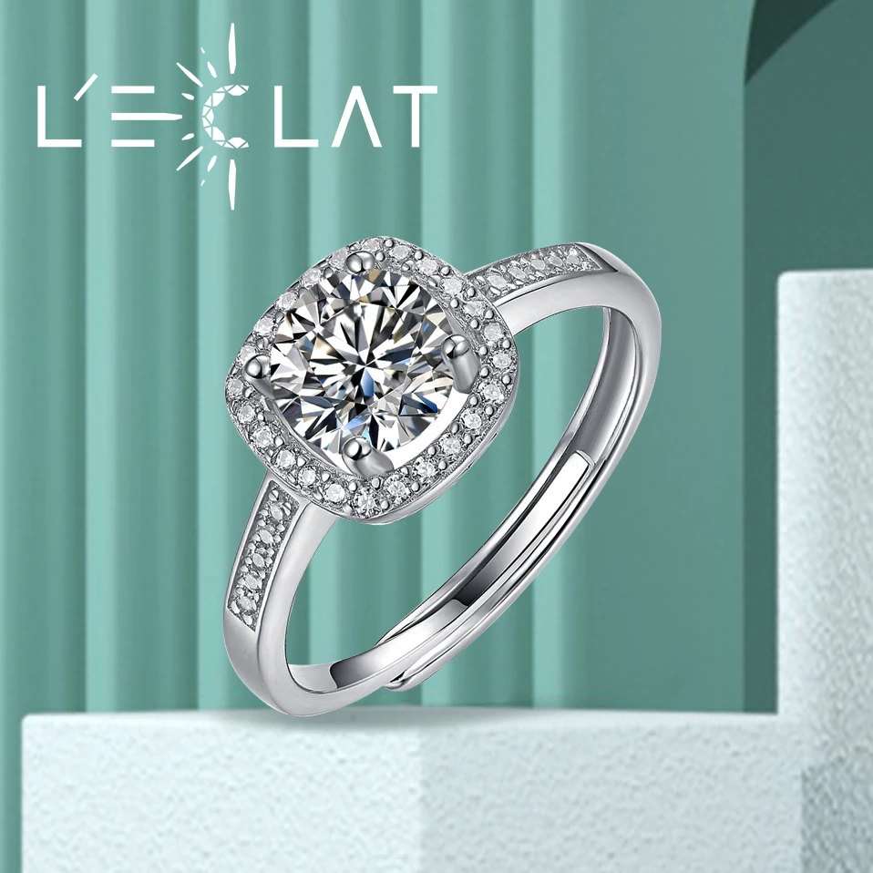 

LECLAT 1CT D Colour Round Moissanite Rings with Certificate Original GRA 925 Slive White Gold Wedding Fine Jewelry Bands Gift