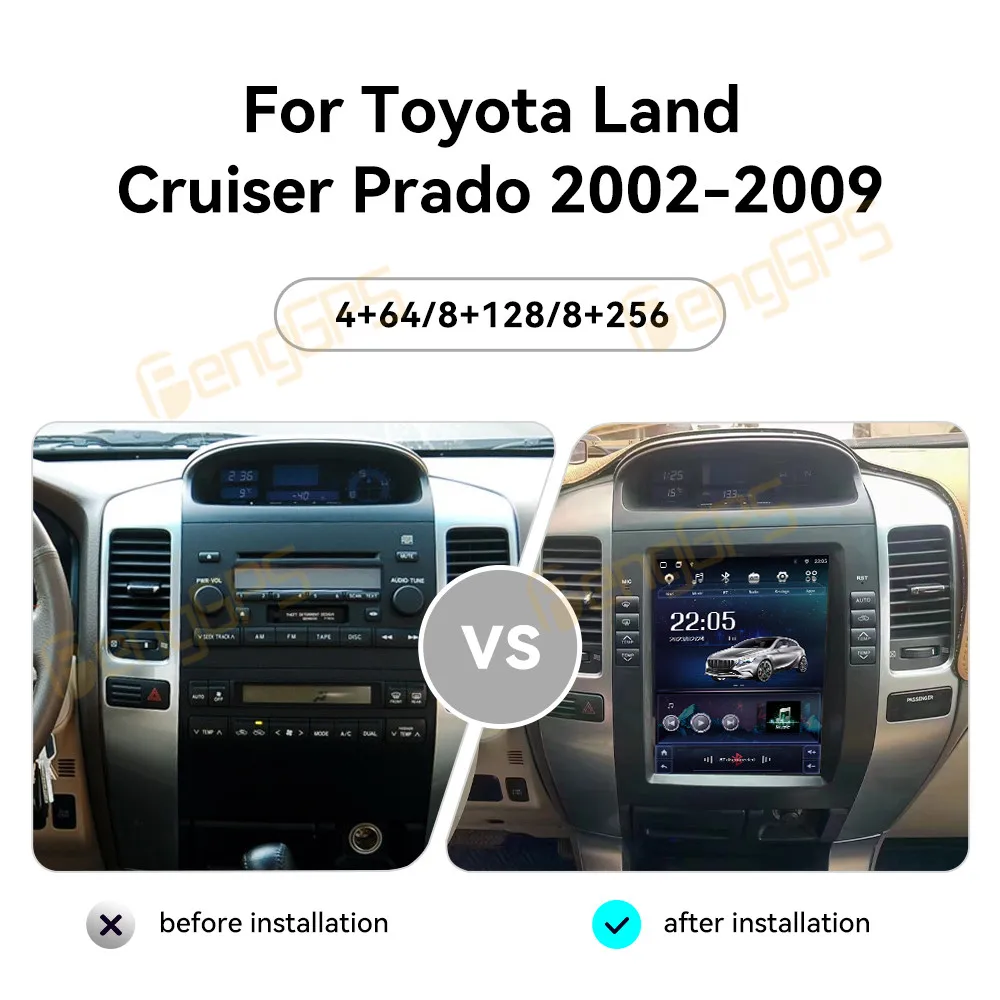 

10.4 Inch Android 13 CarPlay Car Radio For Toyota Land Cruiser Prado 2002-2009 Touch Screen Multimedia Player GPS Navigation DSP