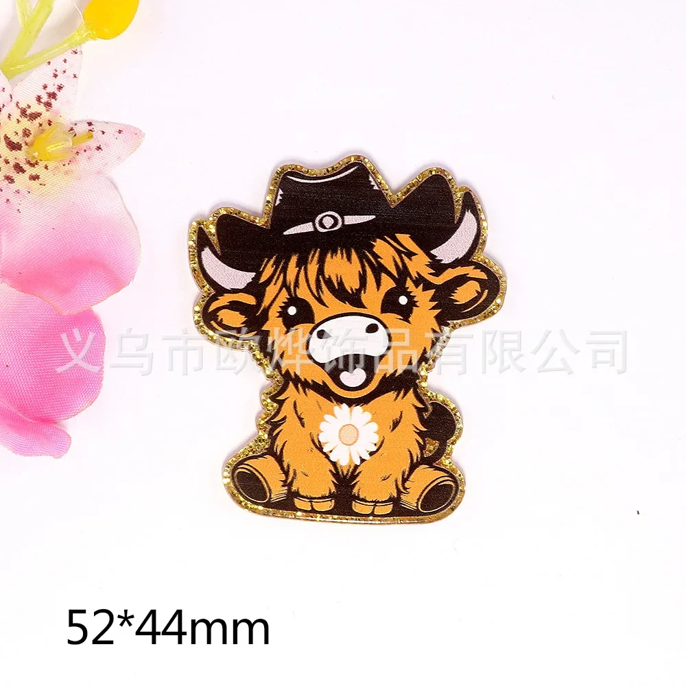 5PCS 48MM Glitter Acrylic Charm Cowboy Glasses Cow Bowtie Cattle Pendant Fit DIY ID Card Badge Holder Jewelry Making