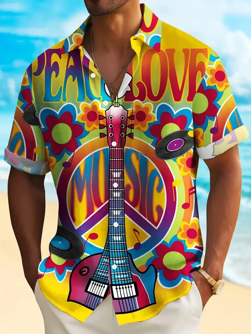 Outdoor Summer Men's Lapel Shirt Beach Style Casual 3D Printed Pattern Large OverSize Loose Men's Clothing Shirt Breathable tops