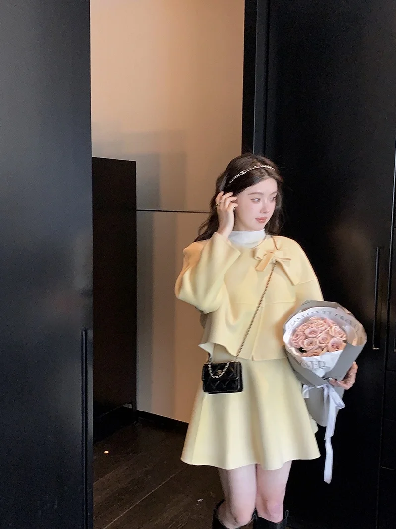 

Yang Xiaojuan Woolen Suit Double Breasted Coat Pure Color Commute Sle Women's Autumn Winter Faion Outerwear Set