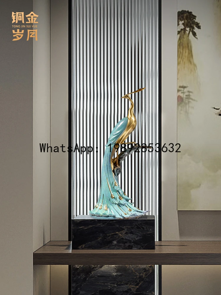 ZK Peacock Brass Ornament Craft New Chinese Style Home Living Room Entrance Decoration