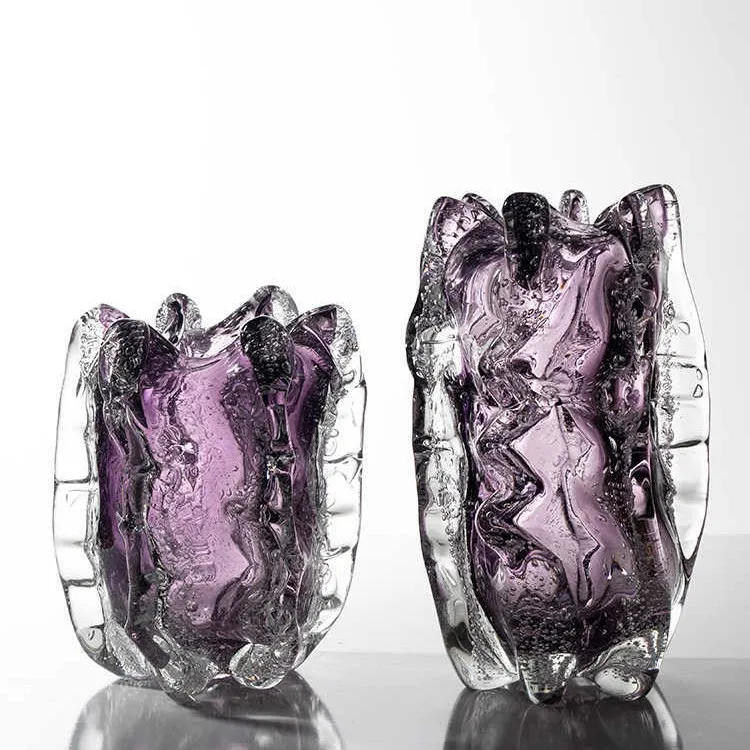 Vase Light Luxury Seniorhandmade Creative Bubble Purple Glass Vase Living Room Porch Table Ornaments