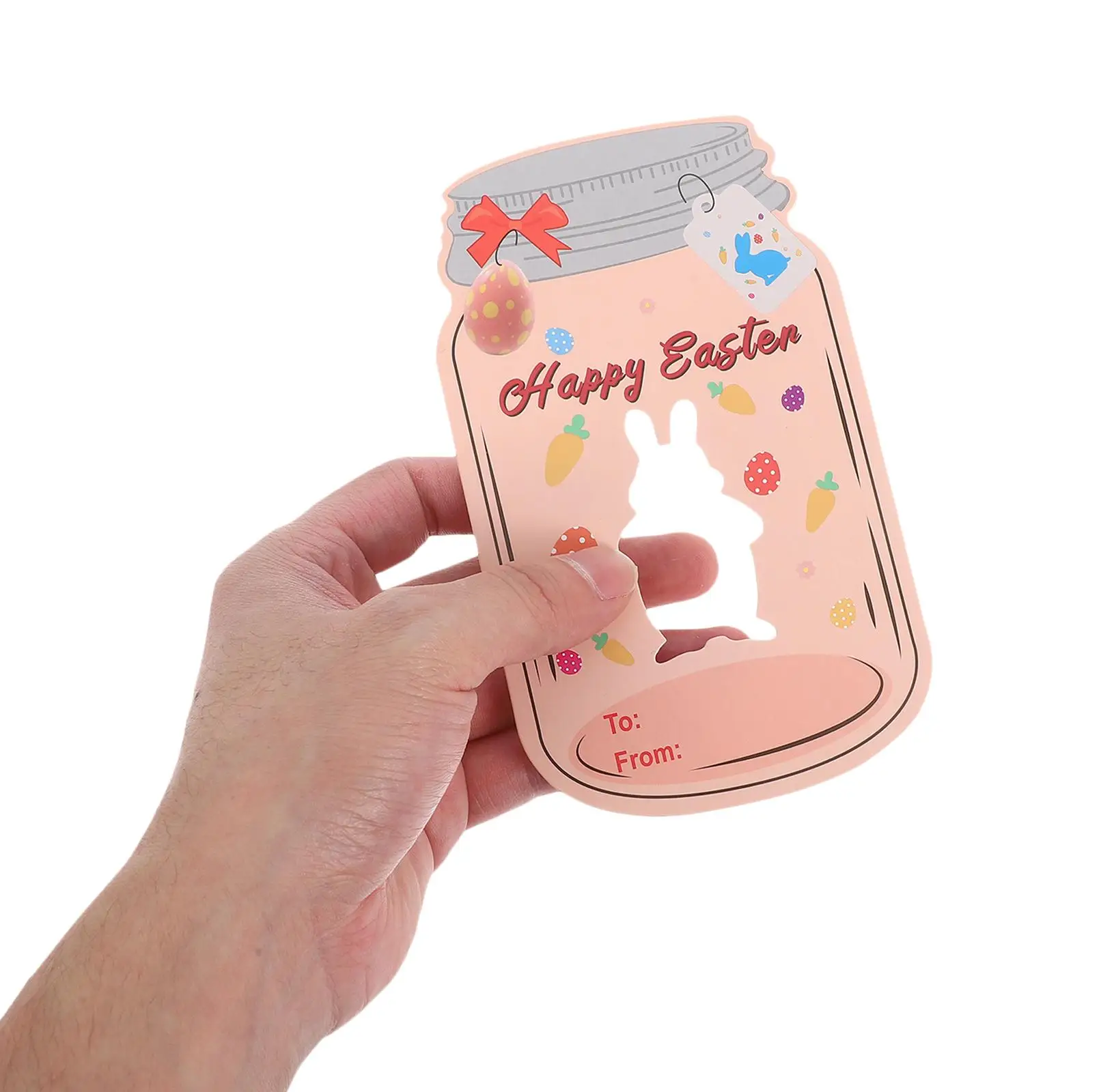 24 Sets Mason Jar Greeting Card Unique Hollow Center Easter Patterns Paper Plastic Bags Kids Party Favors Classroom