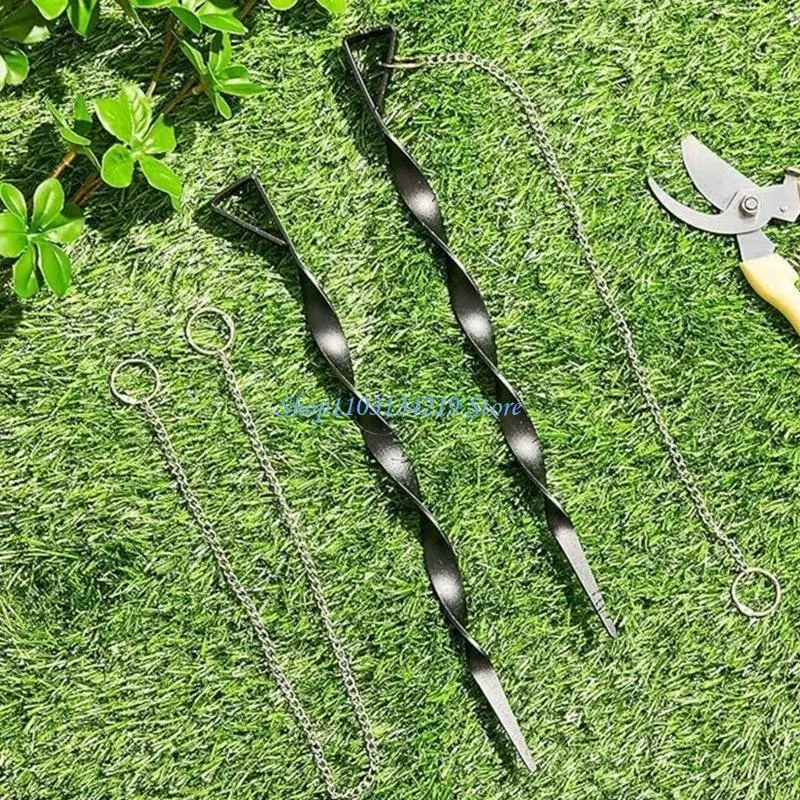 

N5KC Wind Resistant Garden Anchoring Stakes Spikes Heavy Gauge Iron Materials Helical Tip Design Rain Chain Support 2 Pieces