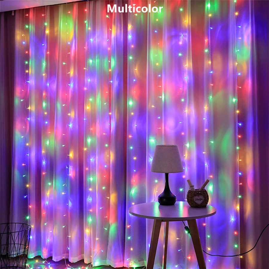 Romantic LED Fairy Curtain String Lights Outdoor 8 Modes 3*3M Icicle Garden Lights for Party Wedding Garland Christma Decoration