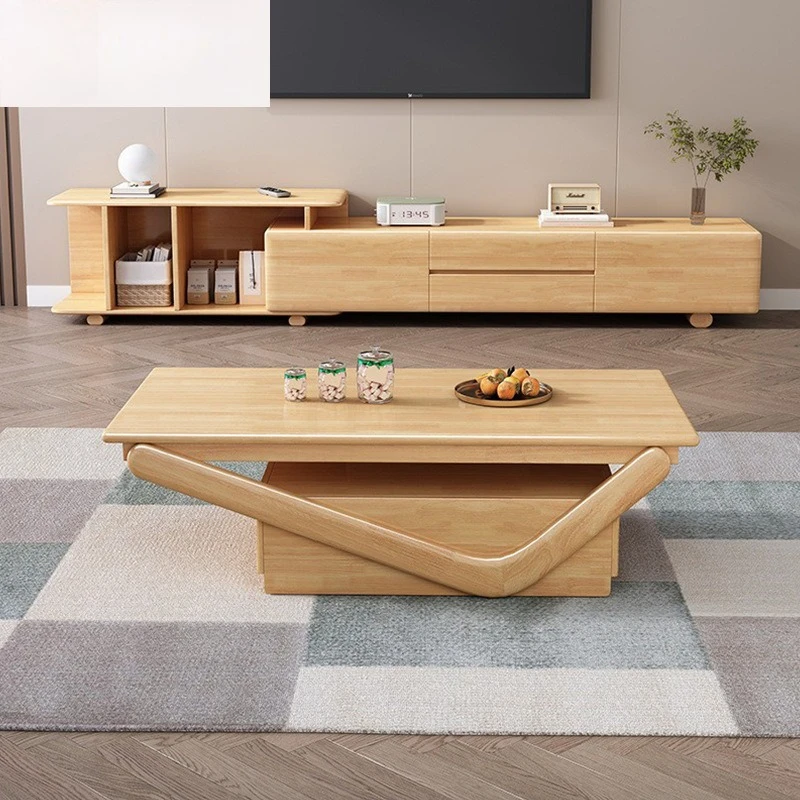 Nordic simple retractable solid wood TV cabinet coffee table TV cabinet
